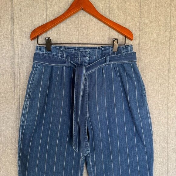 J. Crew Indigo Stripe Paper Bag Loose Fit Straight Leg Trouser Pants Size 10 - Picture 3 of 16